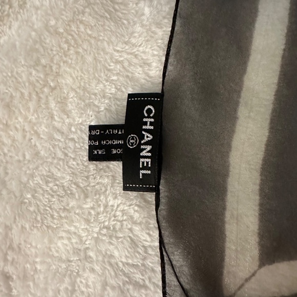 CHANEL Metallic Black & Cream Print Sheer Silk Scarf in Chanel Gift Box - Picture 5 of 16